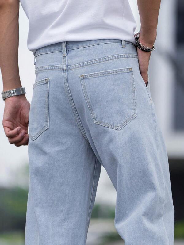 Hypemode Men Cotton Slant Pocket Loose Fit Jeans