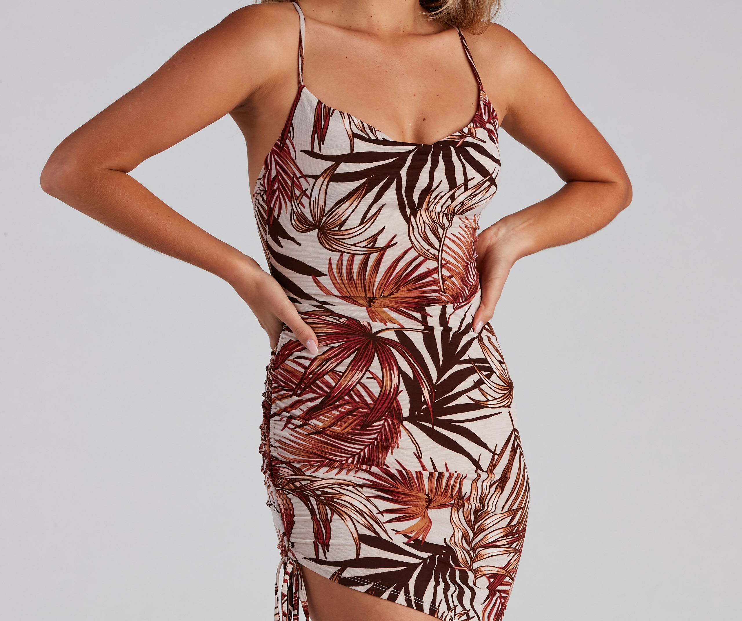 Island Views Tropical Cowl Mini Dress