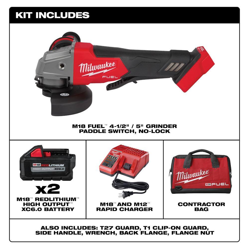 MW M18 FUEL 18V Lithium-Ion Brushless Cordless 4-12 in.5 in. Grinder Kit wPaddle Switch  FUEL 4-12 in. Grinder 2880-22-2880-20