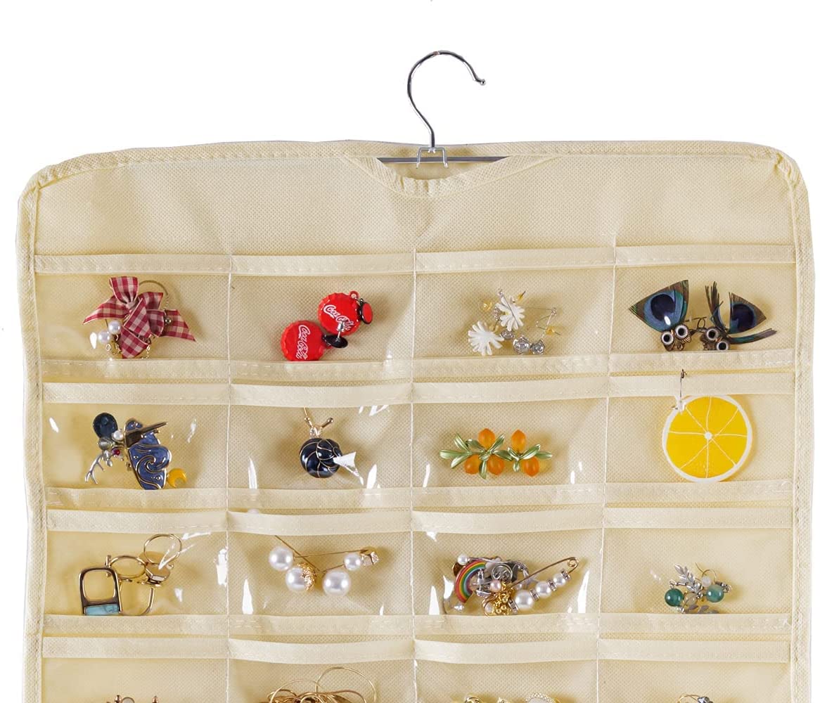 Hanging Jewelry Organizer with 80 Pockets Dual Sided Hanging Jewelry Holder for Jewelry Earring Storage