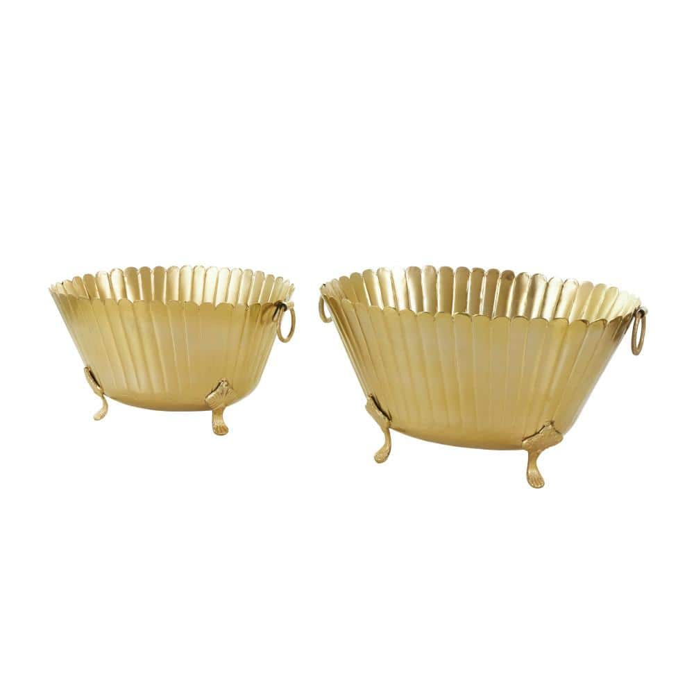 Litton Lane 9 in. and 8 in. Small Gold Metal Planter (2-Pack) 045631