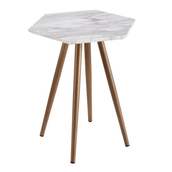 Modern Minimalism Faux Marble Side Table with Dark Gold Metal Legs