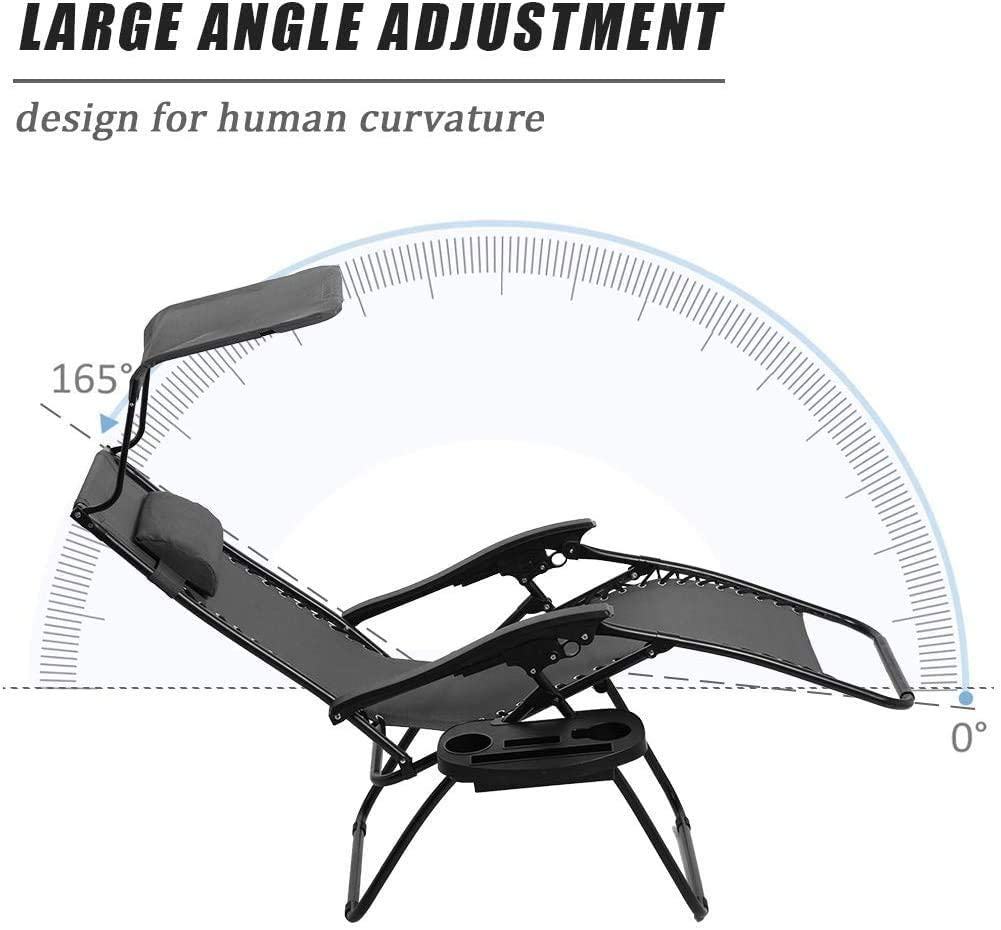 YRLLENSDAN Zero Gravity Chair Set of 2 with Canopy Cup Holder and Cushions, 250lbs Capacity Folding Outdoor Lounge Chairs Camping Chairs for Adult Lawn Chairs Recliner Chair Patio Chairs, Black