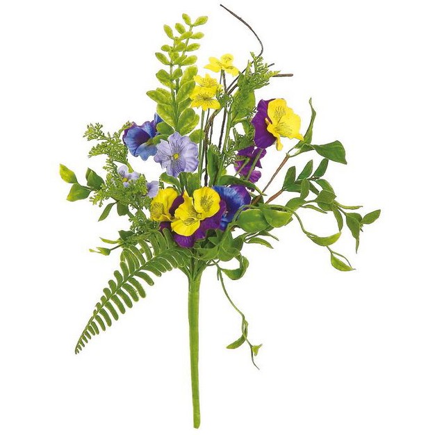 Northlight Pansy And Wild Blossom Artificial Floral Bush