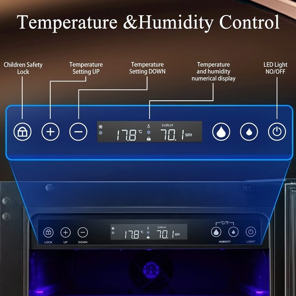 15'' Cooler Humdior，Electronic Touch Stainless Humidity Temperature Control Built-in Glass Door With 3 Wooden Trays - 15inch