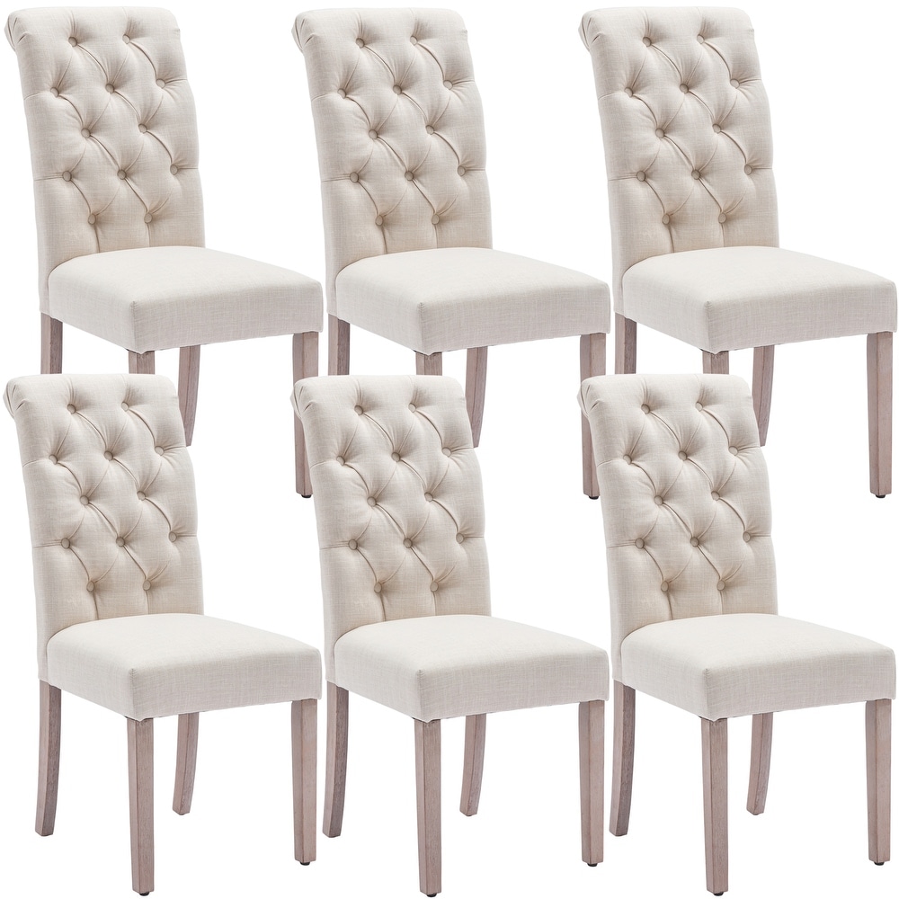 Tufted Dining Chairs Set of 6  Parsons Classic Upholstered Fabric Dining Room Chairs with Wooden Legs and Padded Seat