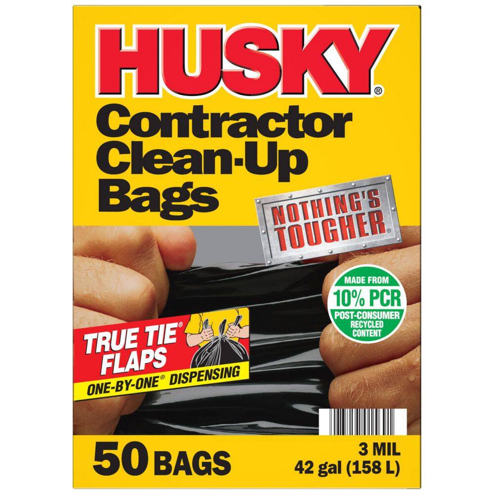 Husky 42 Gal. Heavy-Duty Contractor Clean-Up Bags with 10% PCR (50-Count) HKR42WC050B