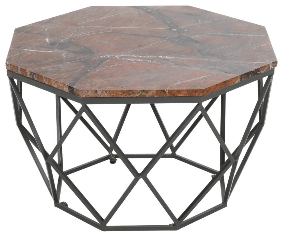 Valley Dark Marble Octagonal Cocktail/Coffee Table With Black Powder Coated Base   Industrial   Coffee Tables   by Coast to Coast Imports  LLC  Houzz