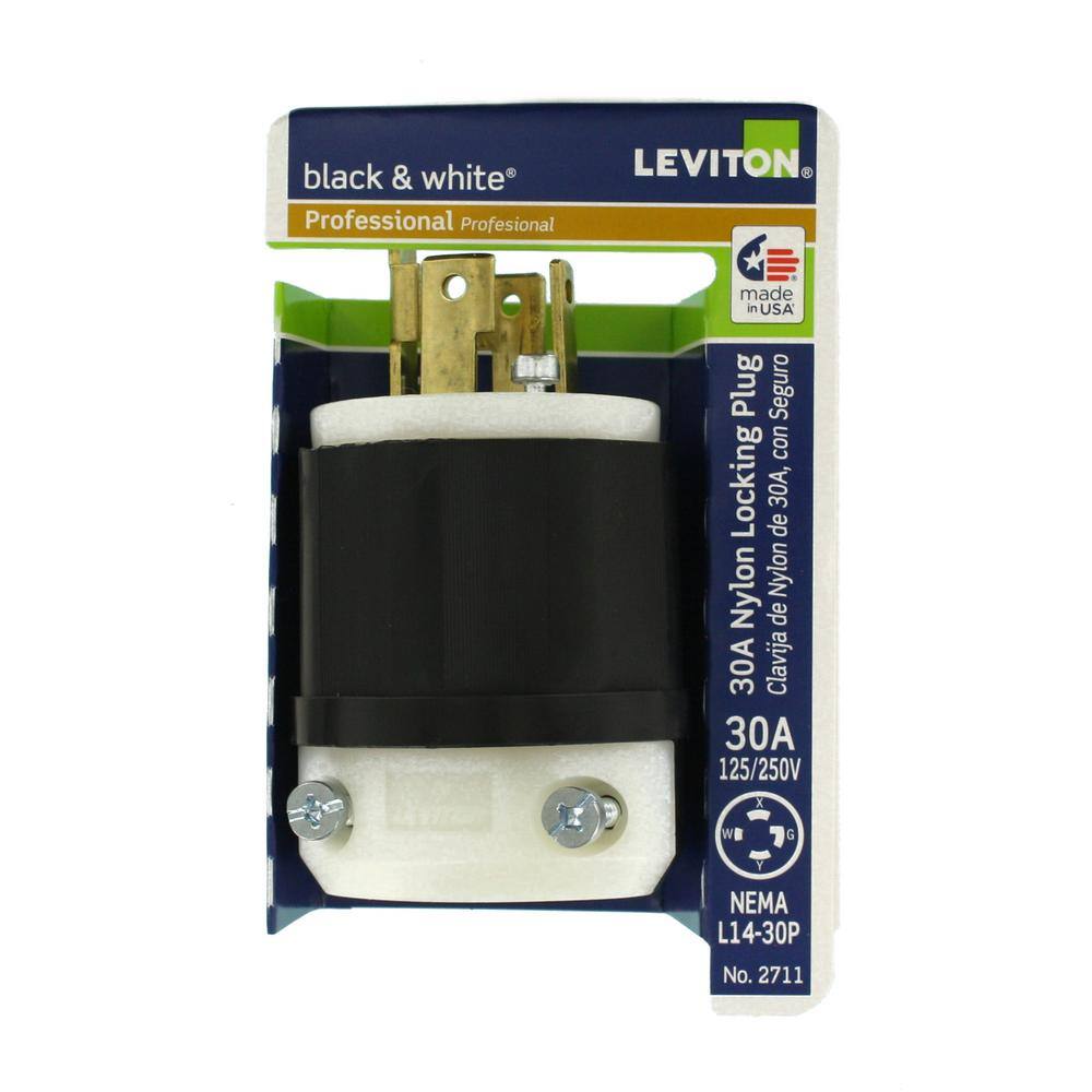 Leviton 30 Amp 125250-Volt Locking Plug Black and White R50-02711-0CS