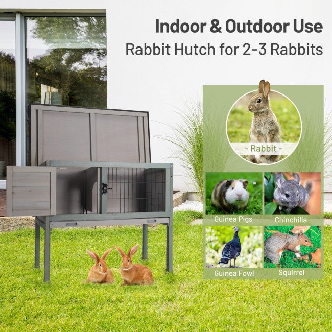 Best Outdoor Indoor Elevated Wooden Rabbit Hutch With Removable Tray