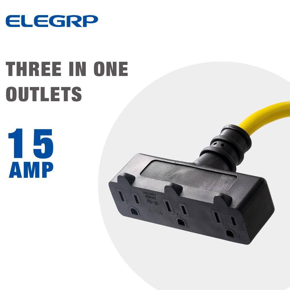 ELEGRP 3 ft. 15 Amp In-Line Self-Test Manual Reset Portable GFCI Plug with 3-Outlet Cord Yellow G20CM-3FT