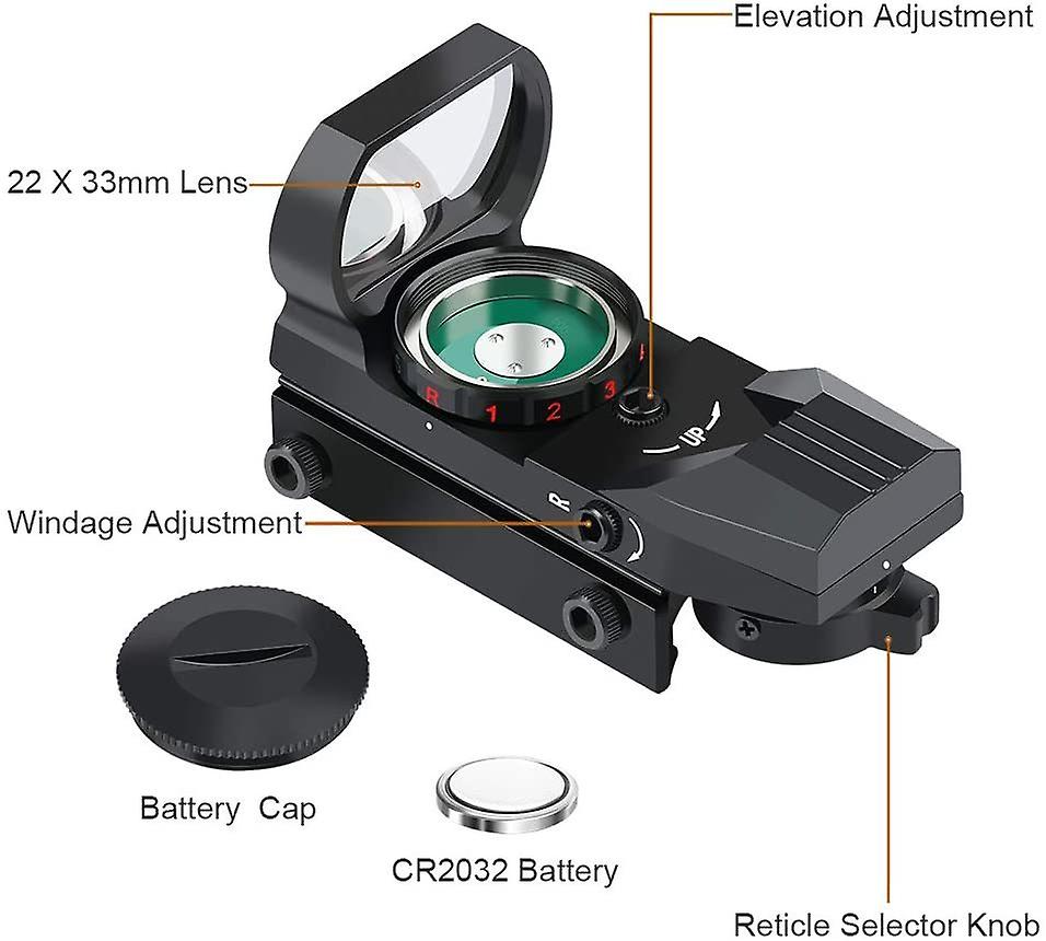 20mm Rail Tactical Multi Reticle 4 Red and Green Dot Sight Scope dovetail Red Dot Sight Mounts，（black）