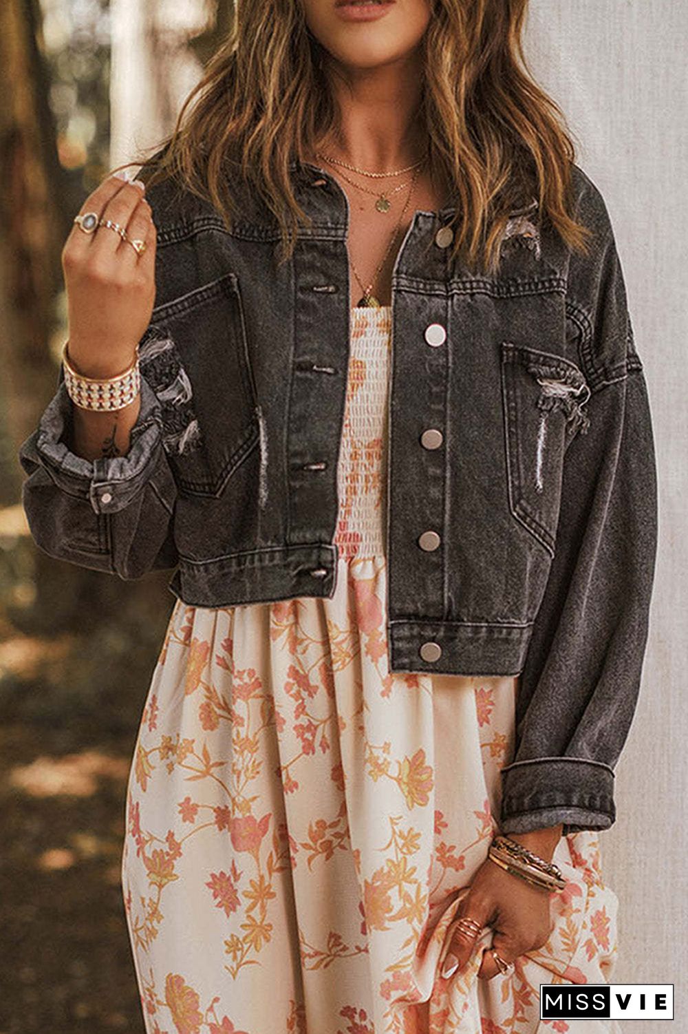 Ripped Tassel Short Length Denim Jacket