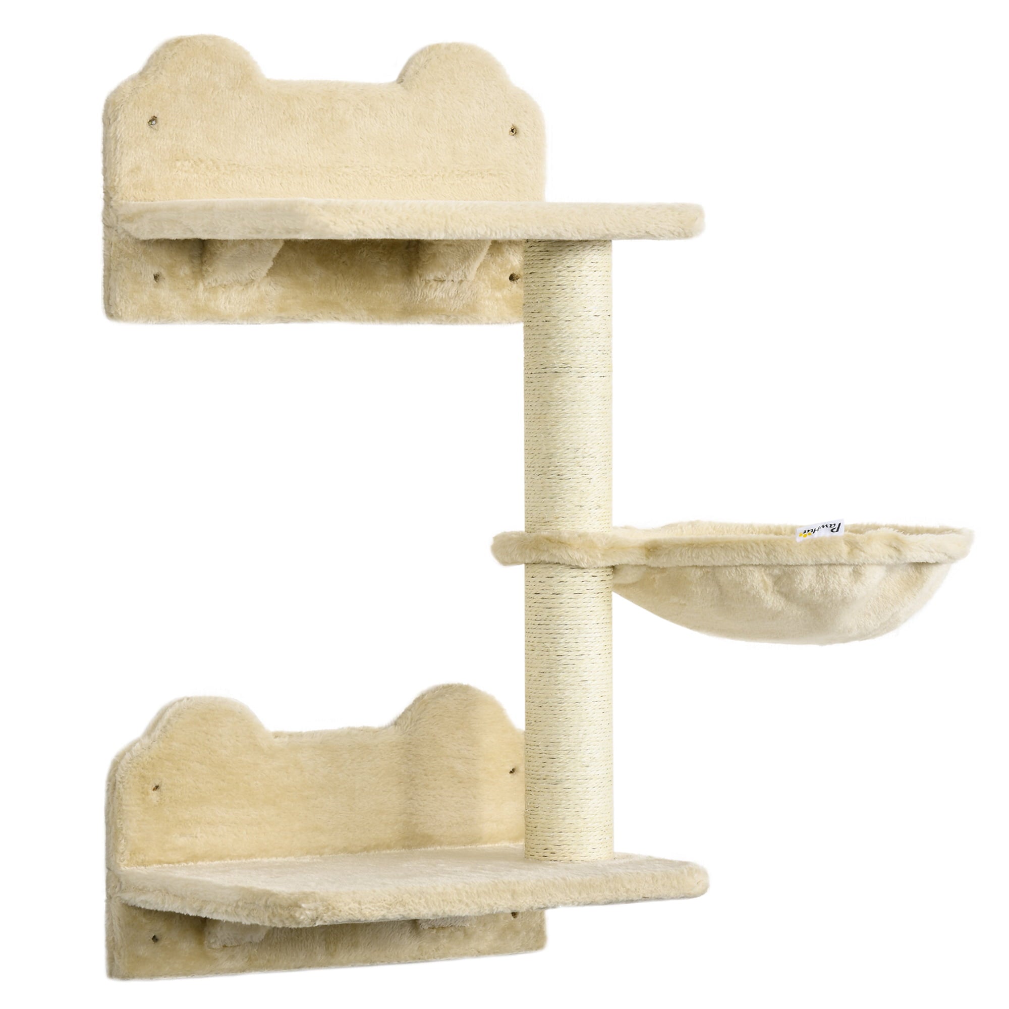 PawHut Wall-Mounted Cat Tree with Hammock for a Cute Cat Bed， Modern Cat Tree with Scratching Post and Cat Shelves， Climbing Playground Kitty Tower