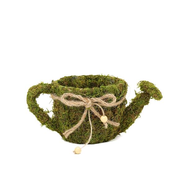 Efavormart Set of 2 |  Preserved Moss Watering Can Planter Box with Natural Braided Twine Bow - 11