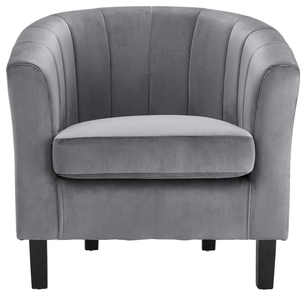 Zoey Gray Channel Tufted Performance Velvet Armchair   Transitional   Armchairs And Accent Chairs   by Peachtree Fine Furniture  Houzz