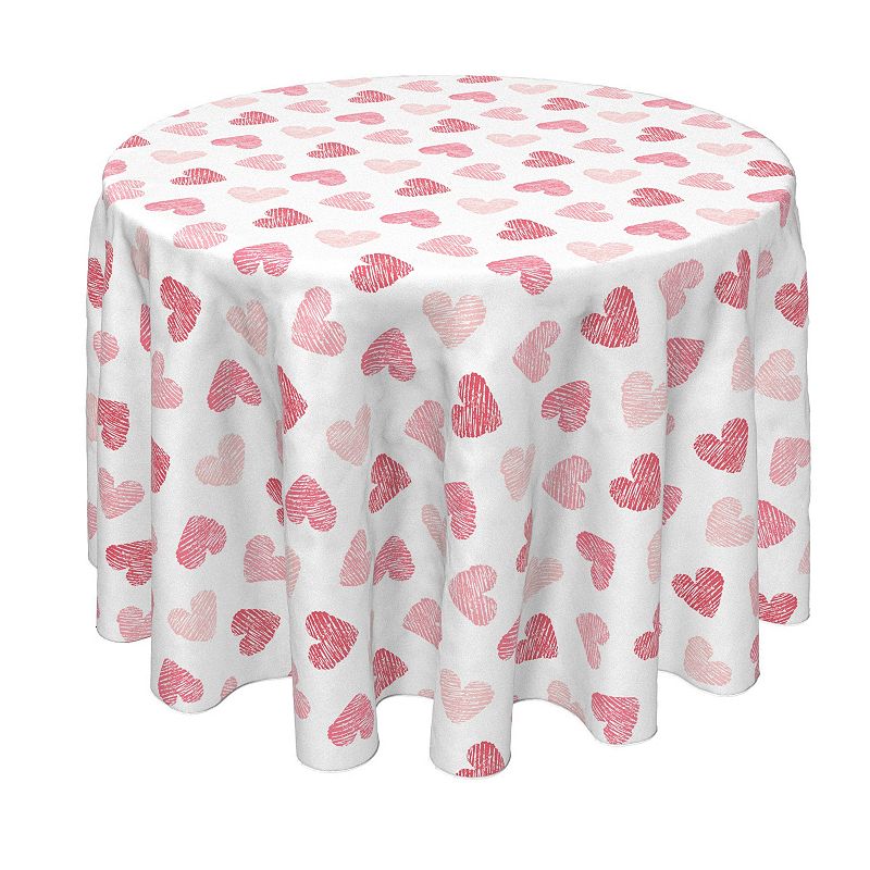 Round Tablecloth， 100% Polyester， 60 Round， Valentine's Shaded Hearts