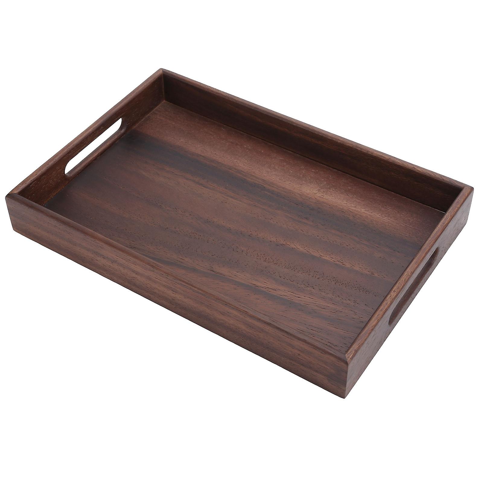 Rectangular Wooden Serving Tray With Grooves Breakfast Food Tray For Tea Coffee Fruit Snacks