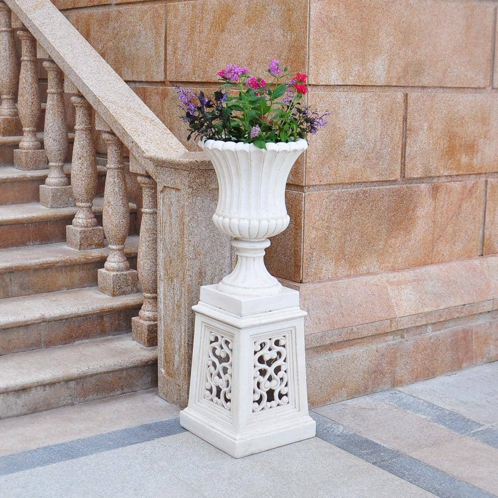 MPG 19 in. H Aged White Cast Stone Fiberglass Pedestal PF7423AW