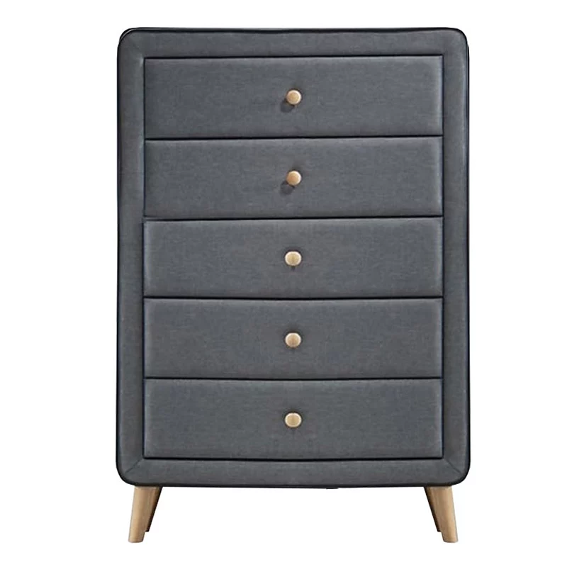 Transitional Style Wood and Fabric Upholstery Chest with 5 Drawers， Gray