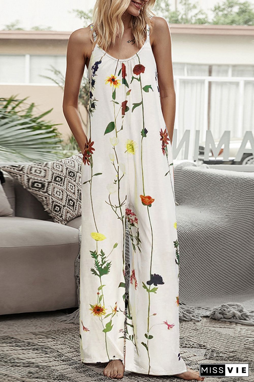 Print Long Pants Loose Jumpsuit Wholesale