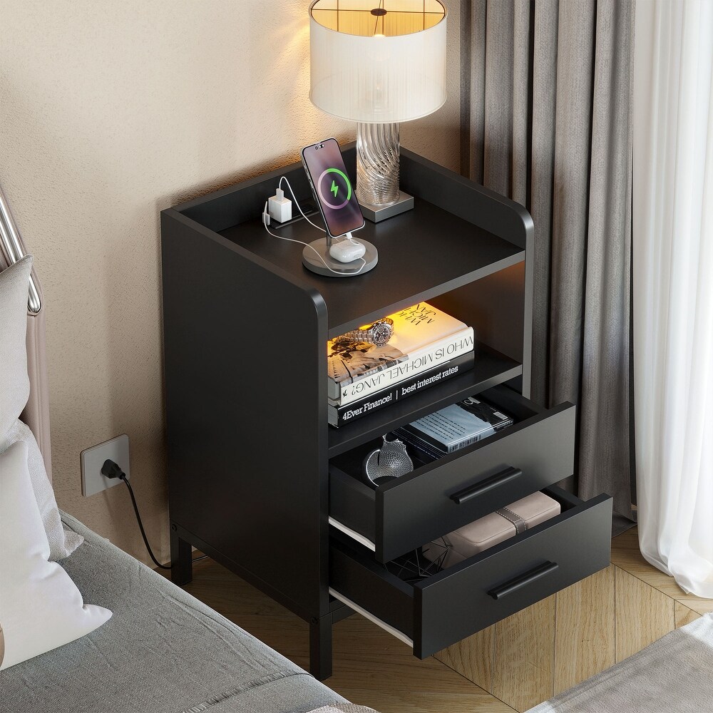 Moasis Set of 2 2 Drawers Nightstand with USB Charging Station for Bedroom Living Room