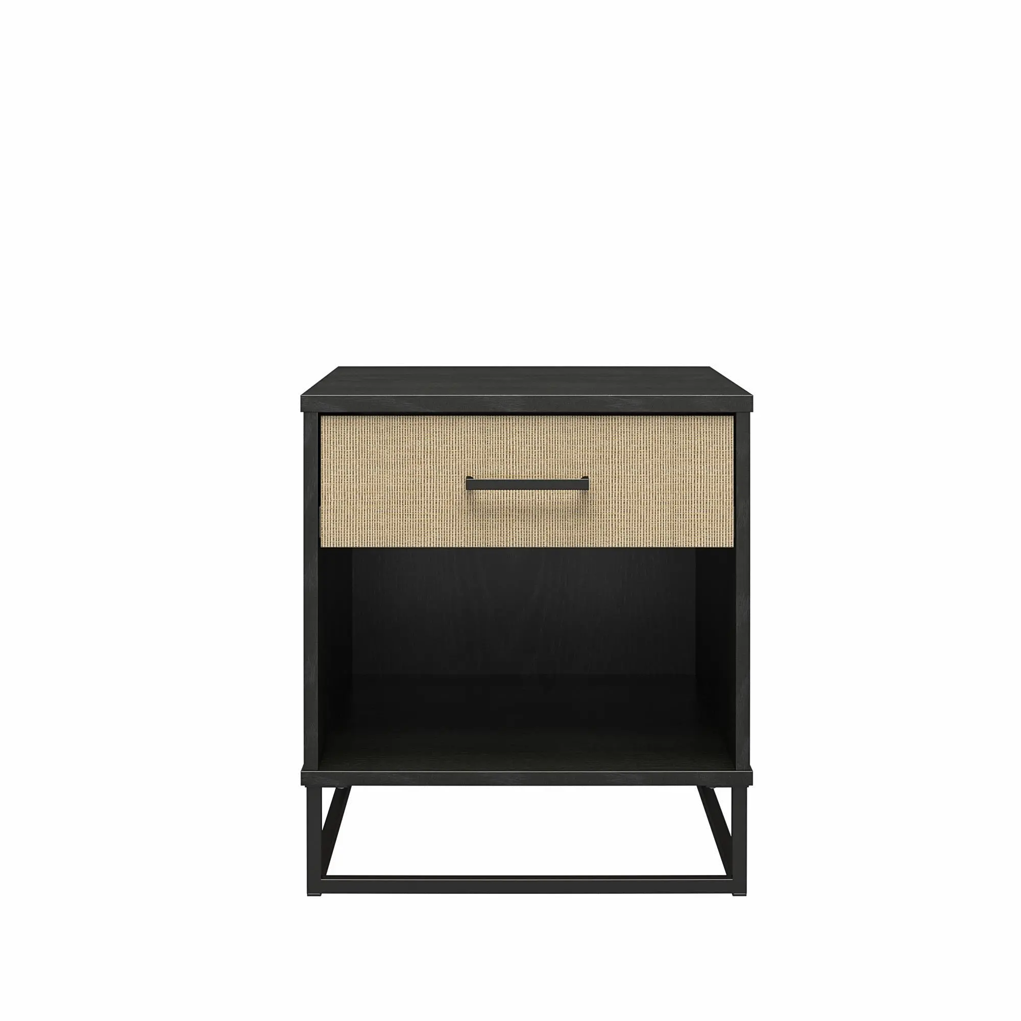 Kelly Transitional Rattan and Black Oak Nightstand