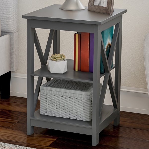 Side Tables with Two Shelves - Set of 2 with X-Legs by Lavish Home (Gray)