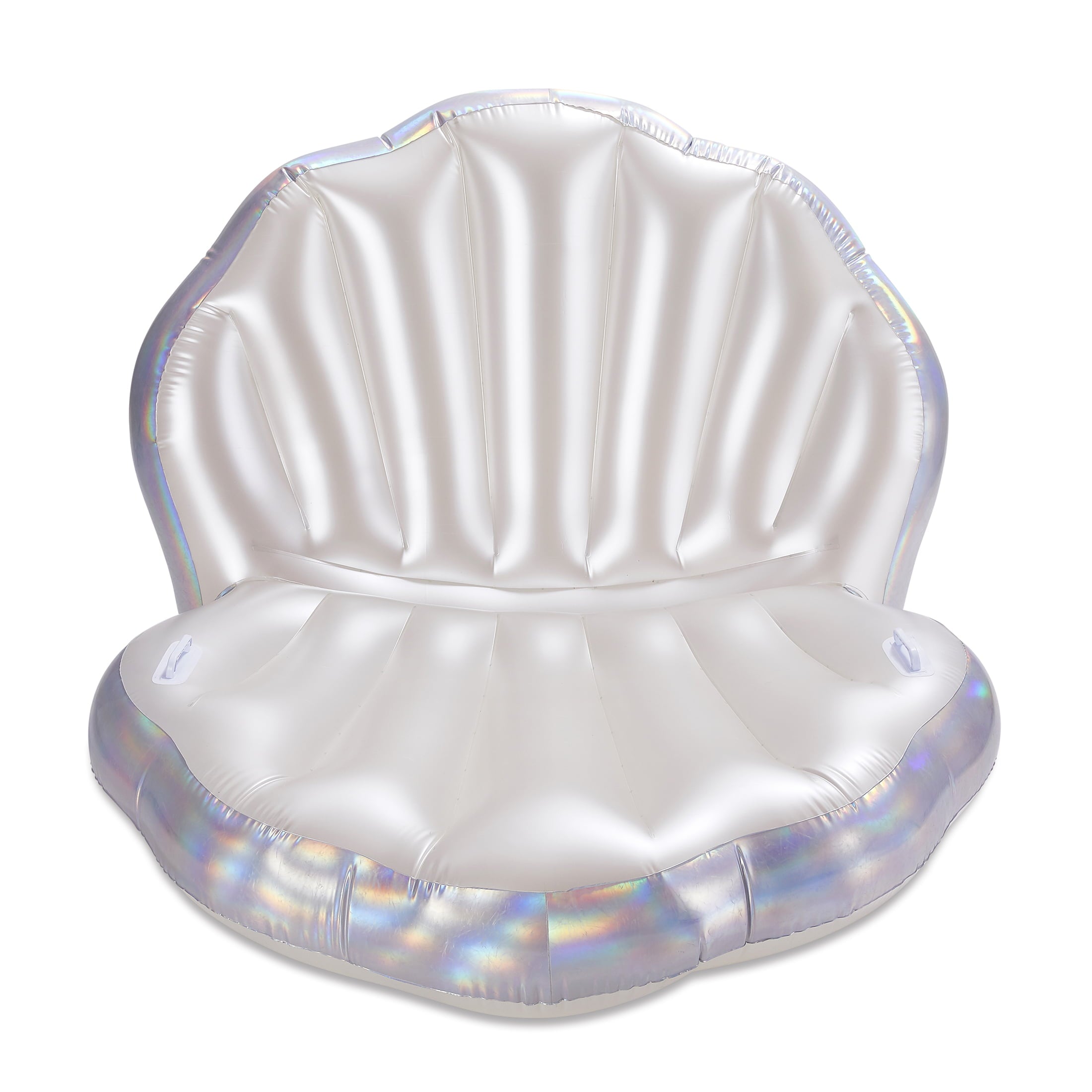 Play Day Inflatable Holographic Seashell Pool Float, Holographic Silver, for Adults, Unisex