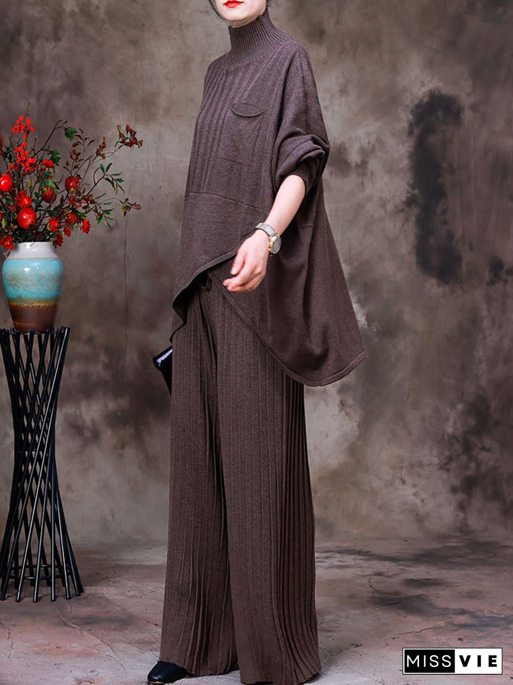 Irregular Sweater And Wide Leg Pants Two-Piece Set