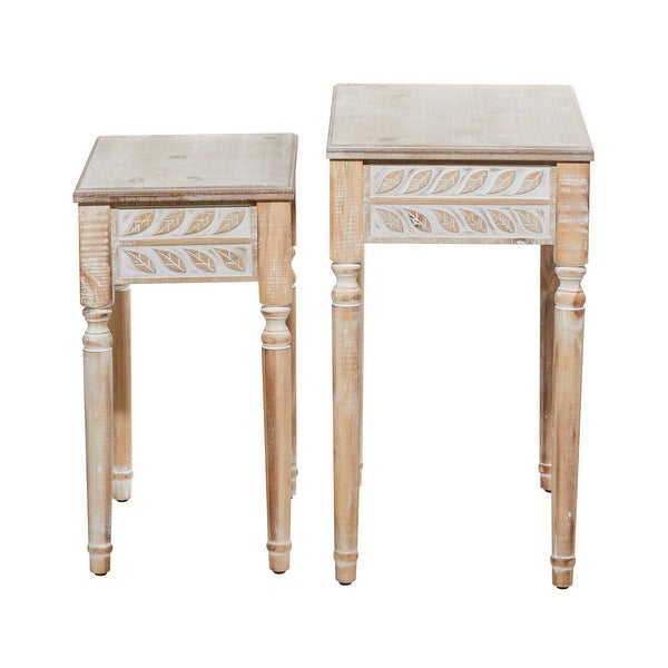 Audra Farmhouse Carved Wood End Accent Tables Set of 2