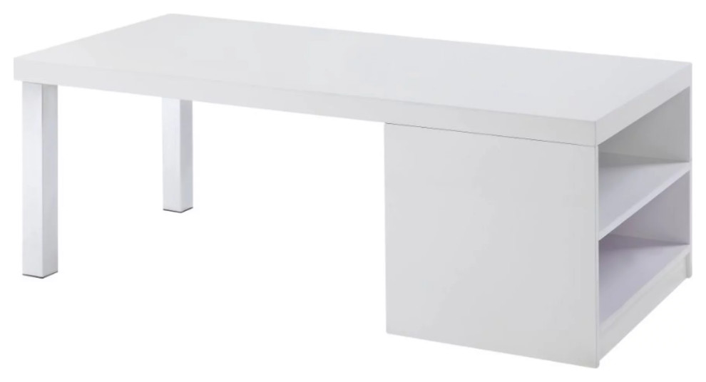 Modern Coffee Table  Straight Metal Legs  ampSide Open Compartments  White Finsih   Modern   Coffee Tables   by Declusia  Houzz