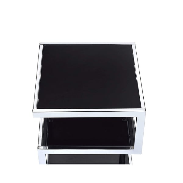 Alyea End Table， Black Glass and Chrome