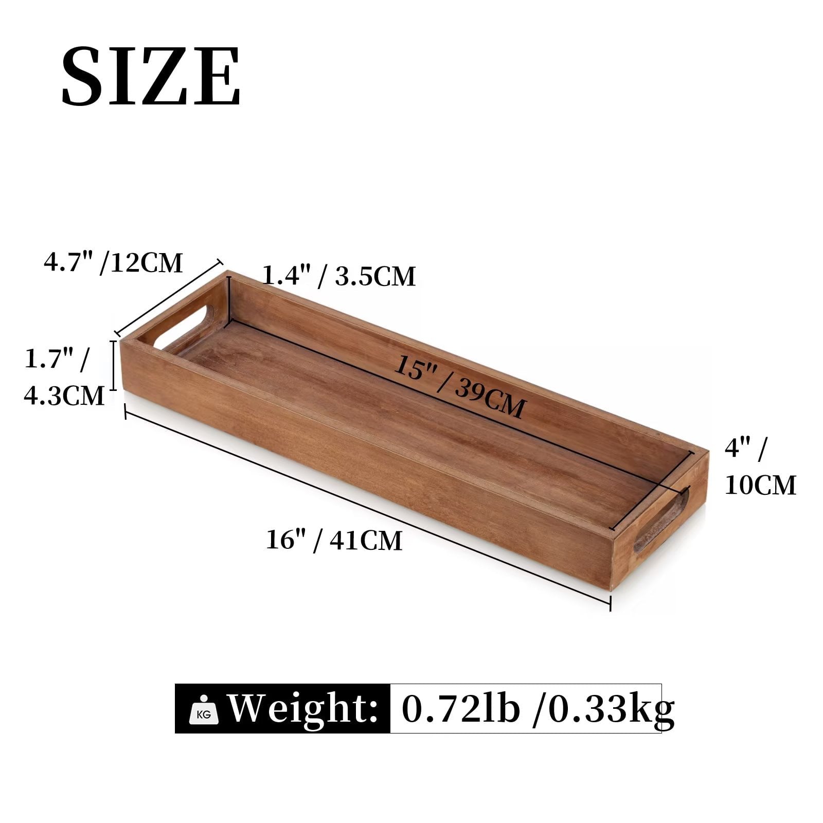 Hanobe Decorative Tray for Coffee Table Bathroom Kitchen Counter Decor Long Narrow Wooden Serving Tray with Cutout Handles for Dining Room Brown Mothers Day Gift