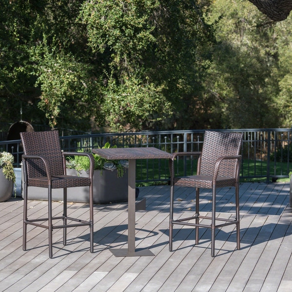 Lala Outdoor 3piece Wicker 26inch Square Bar Set by Christopher Knight Home