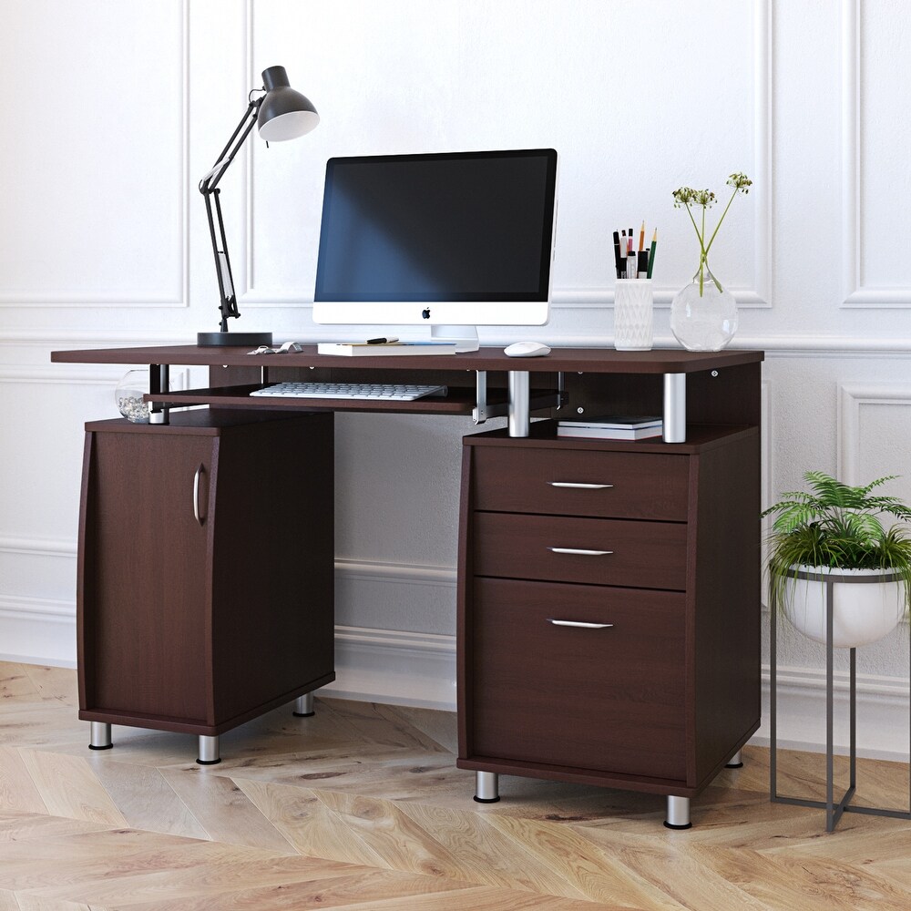 Complete Workstation Computer Desk with Storage for Office  Study  Bedroom  Chocolate