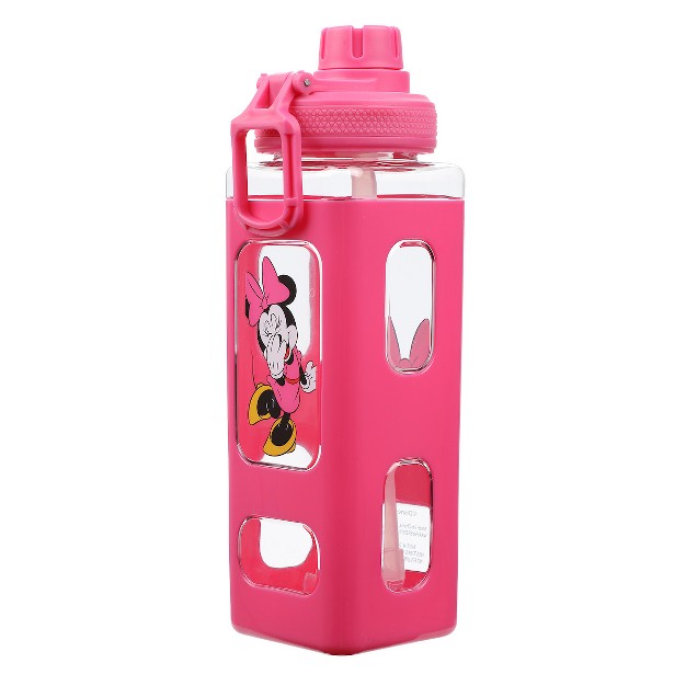 Disney Minnie Mouse Looking And Laughing 24 Oz Pink Square Plastic Water Bottle