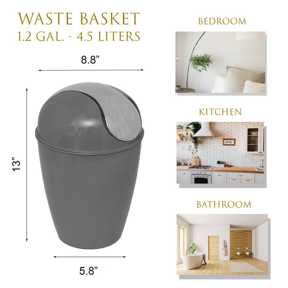 4.5 l 1.2 Gal. Round Bath Floor Trash Can Waste Bin in Grey 6518180