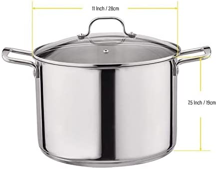 Gourmet Edge 12-Quart Stock Pot - Stainless Steel Soup Pots with Lid as Dishwasher and Oven Safe Cookware， Silver