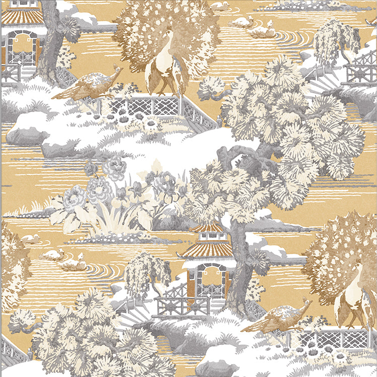 Edo Toile Wallpaper in Mustard