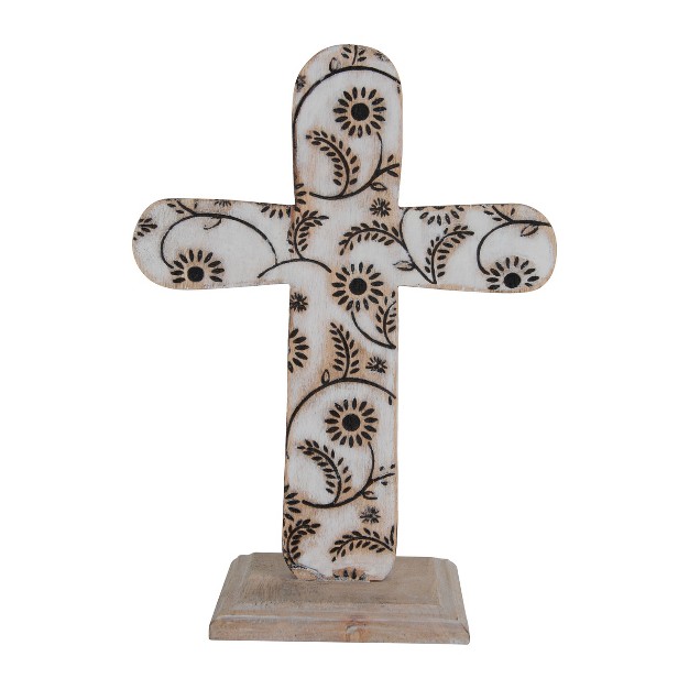 White Floral Wood Cross Decorative Tabletop Accent Foreside Home amp Garden