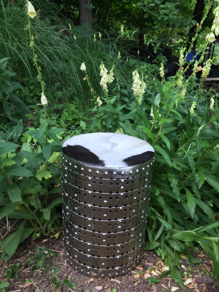 Latticed Silver Metal Table with Cow Hide Fitted Top   Contemporary   Side Tables And End Tables   by Foreign Affairs Home Decor  Houzz