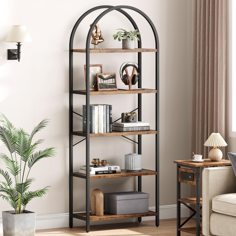 5 Tier Bookcase Arched Display Racks Tall Standing Storage Rack   23.62\