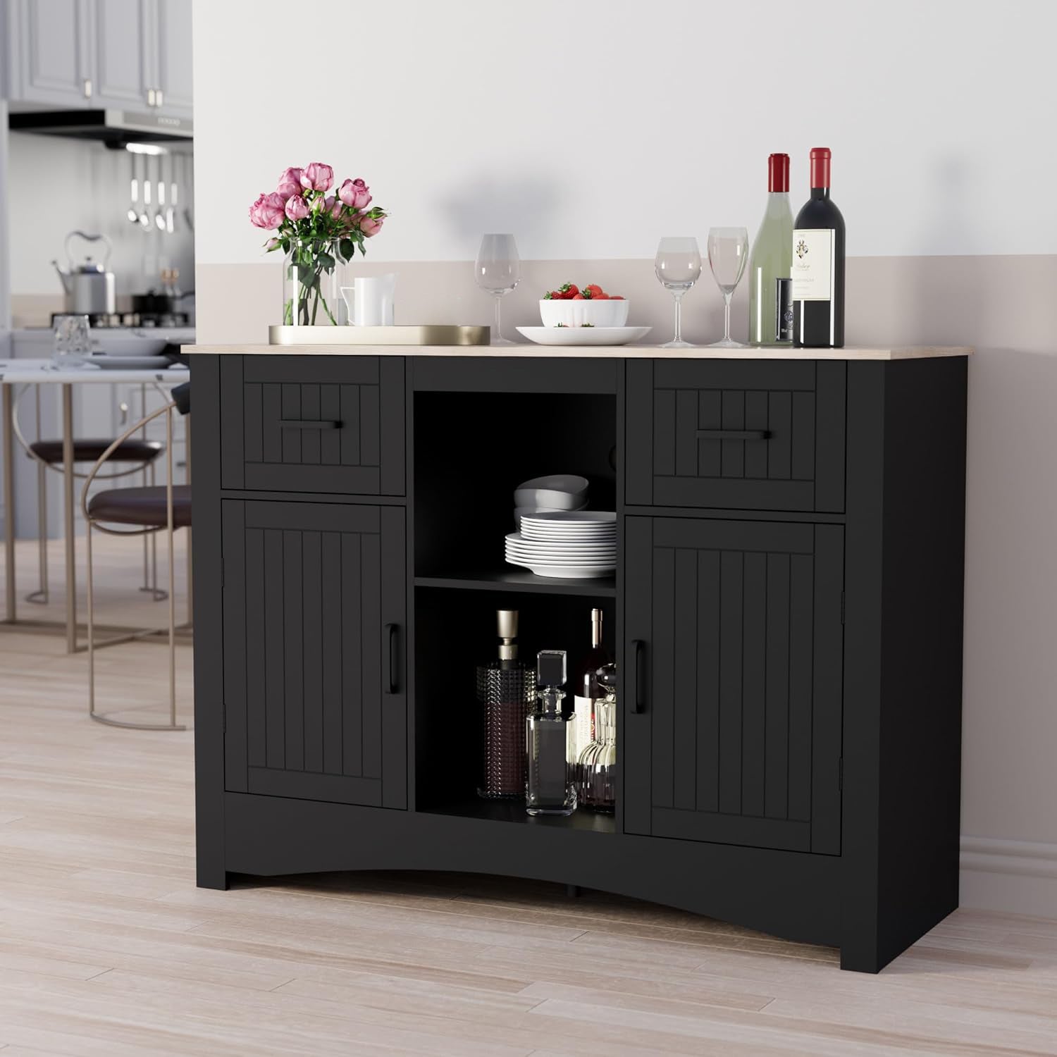 Buffet Storage Cabinet 42.5 inches Kitchen Buffet Table Sideboard with Adjustable Shelves, Accent Coffee Bar Cabinet