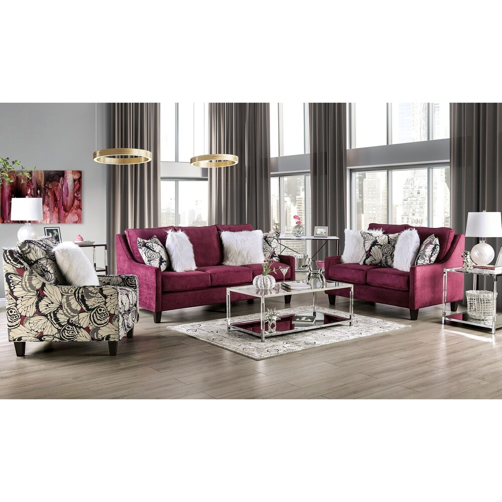 Soll Transitional Plum Chenille Upholstered Sofa by Furniture of America