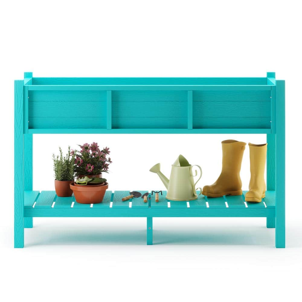 LUE BONA 48in.x18in.x30in.Raised Planter Boxes， Elevated Plastic Garden Bed Stand for Backyard， Patio， Balcony-Blue DPTHD230022-8