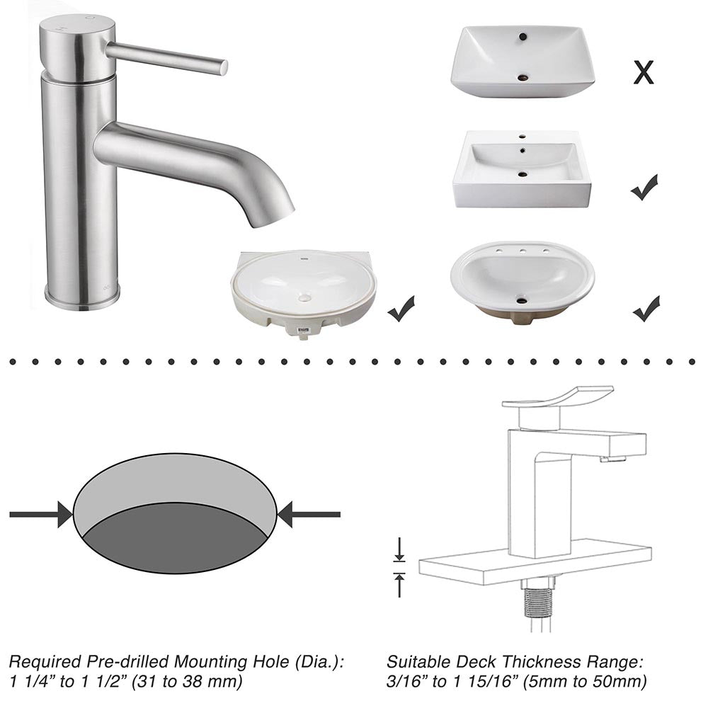 Aquaterior Bathroom Sink Faucet 1-Handle Cold & Hot, 7.5