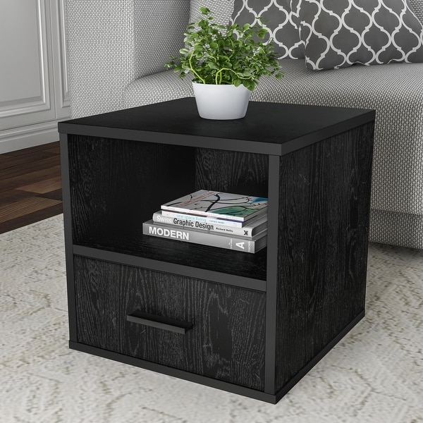 Hastings Home Cube End Table with Drawer - 15.75