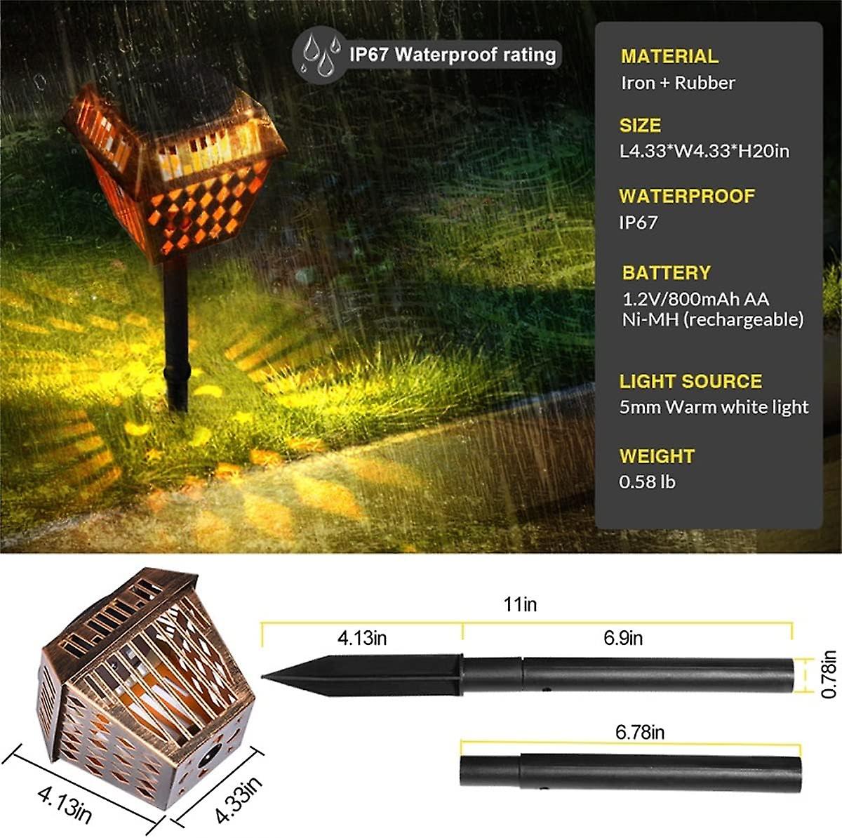 Set Of 4 Solar Led Garden Lights - Waterproof - Smart Control - Landscape Lighting - Iron Model - Outdoor Lantern - Garden Or Yard Decoration