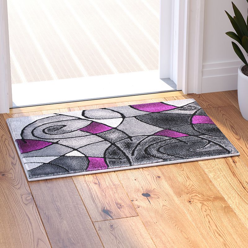 Masada Rugs Masada Rugs Trendz Collection 2'x3' Modern Contemporary Area Rug Mat in Purple， Gray and Black